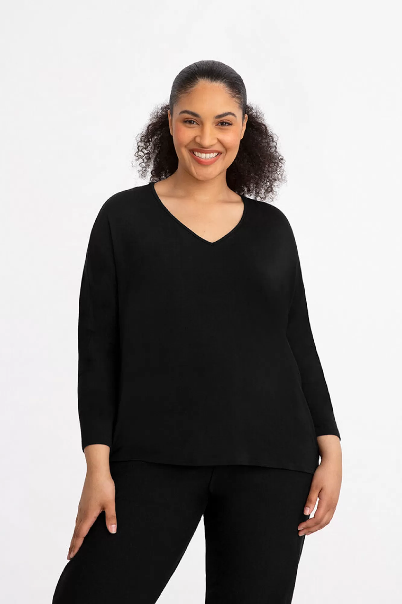 Store Sympli Bamboo Cotton V-Neck Boxy Top