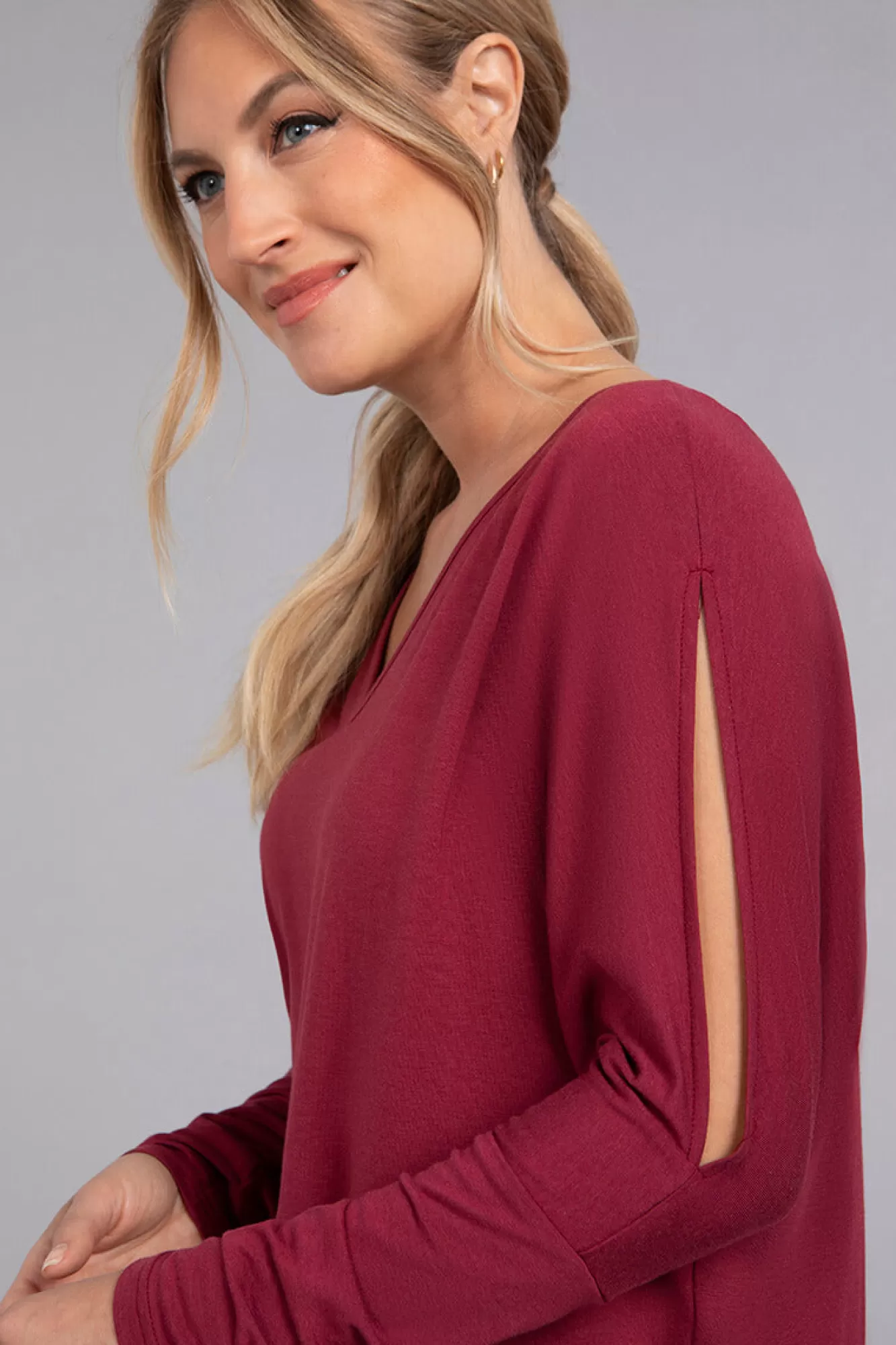 Outlet Sympli Bamboo Cotton V-Neck Slit Sleeve Top