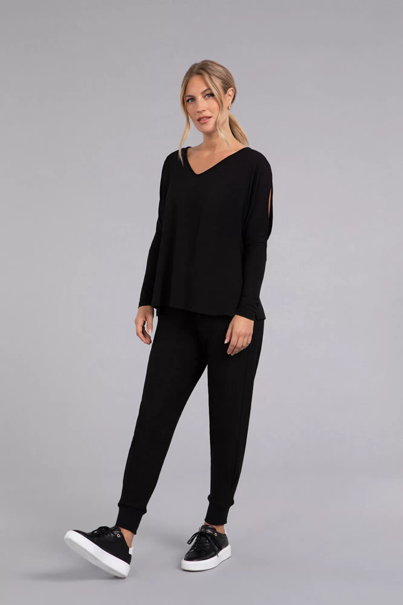 Online Sympli Bamboo Cotton V-Neck Slit Sleeve Top