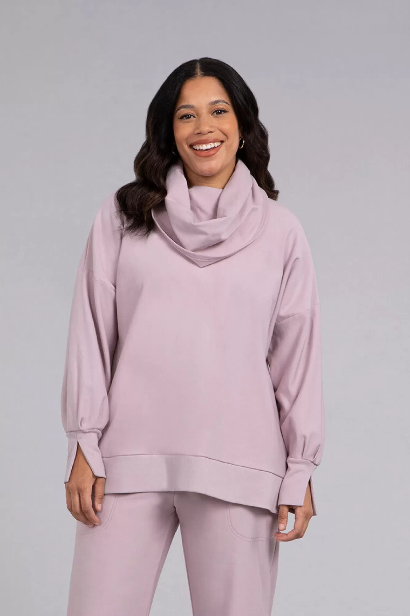 New Sympli Bamboo Fleece Cowl Neck Pleat Sleeve Top