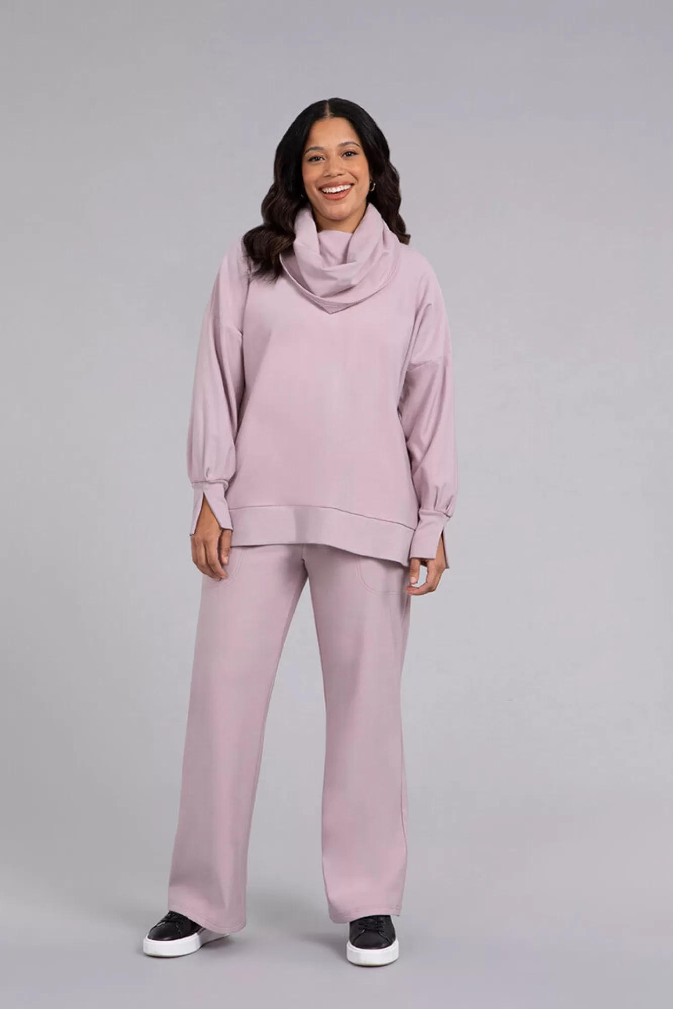 New Sympli Bamboo Fleece Cowl Neck Pleat Sleeve Top