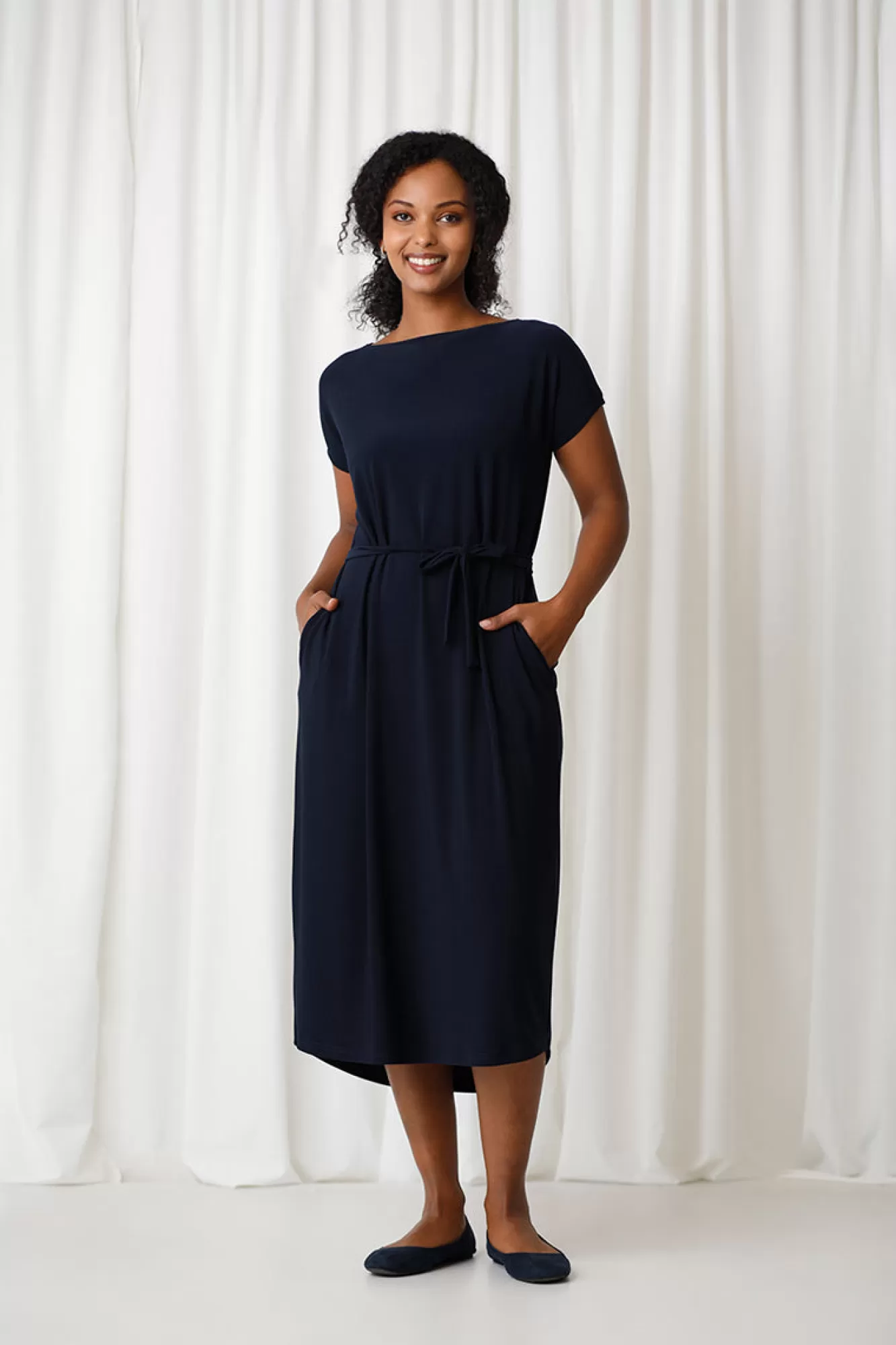 Hot Sympli Boat Neck Belted Dress