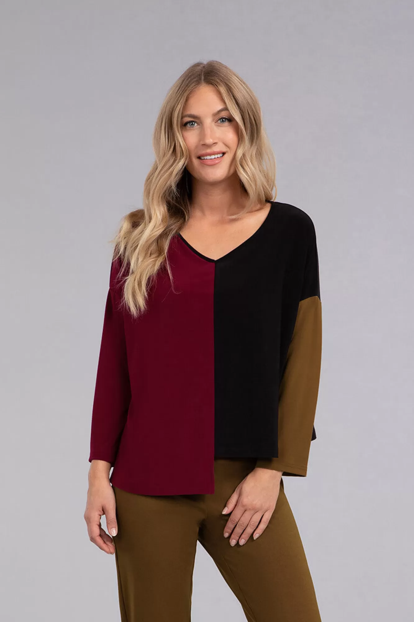 Shop Sympli Colour Block Etch V-Neck Top