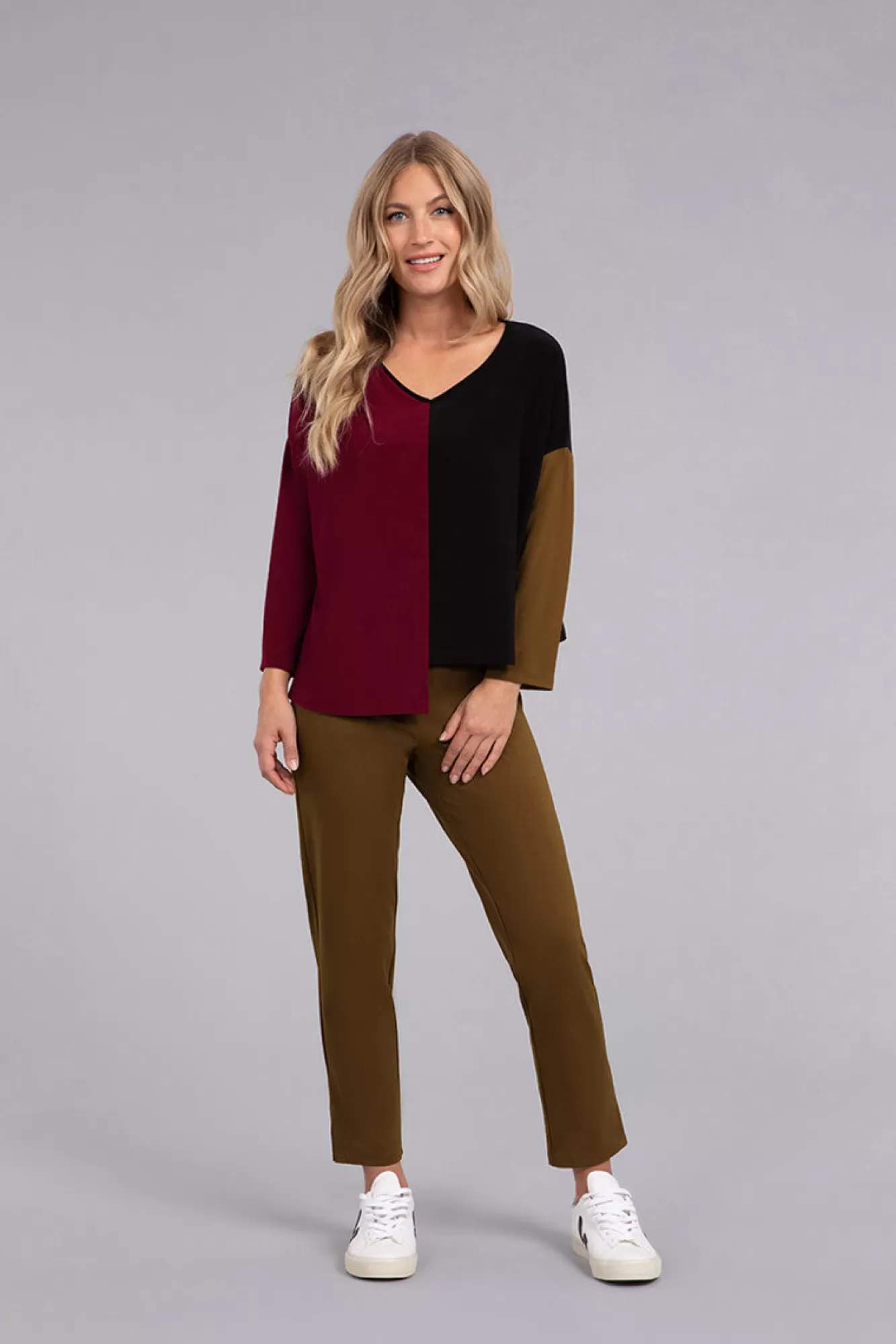 Shop Sympli Colour Block Etch V-Neck Top