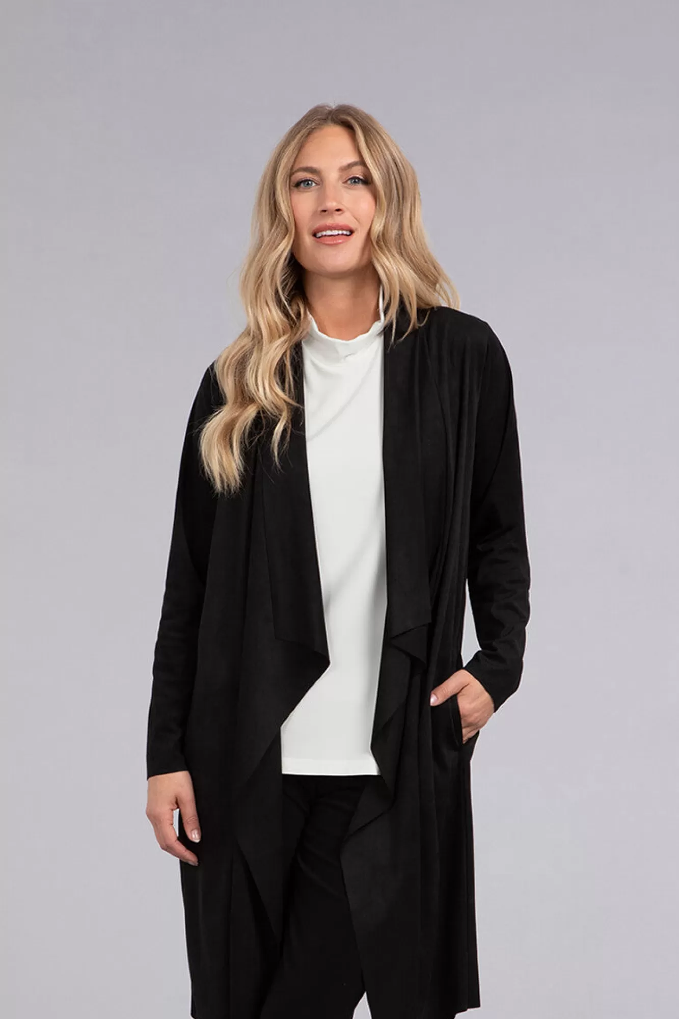 Fashion Sympli Faux Suede Key Cardigan Long