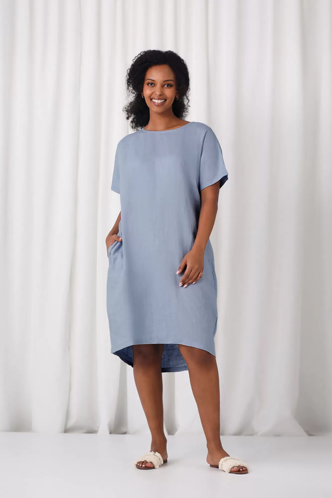 Hot Sympli Linen Dolman T-Shirt Dress