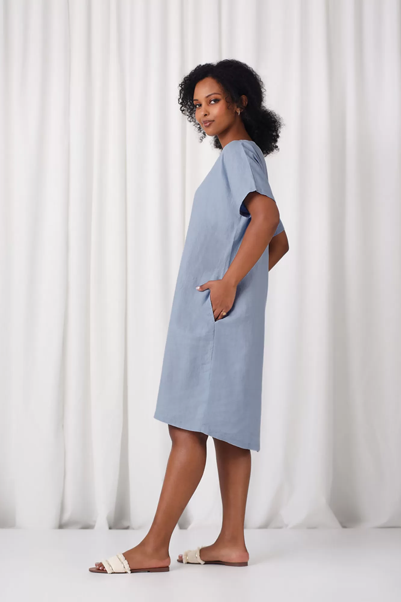 Hot Sympli Linen Dolman T-Shirt Dress