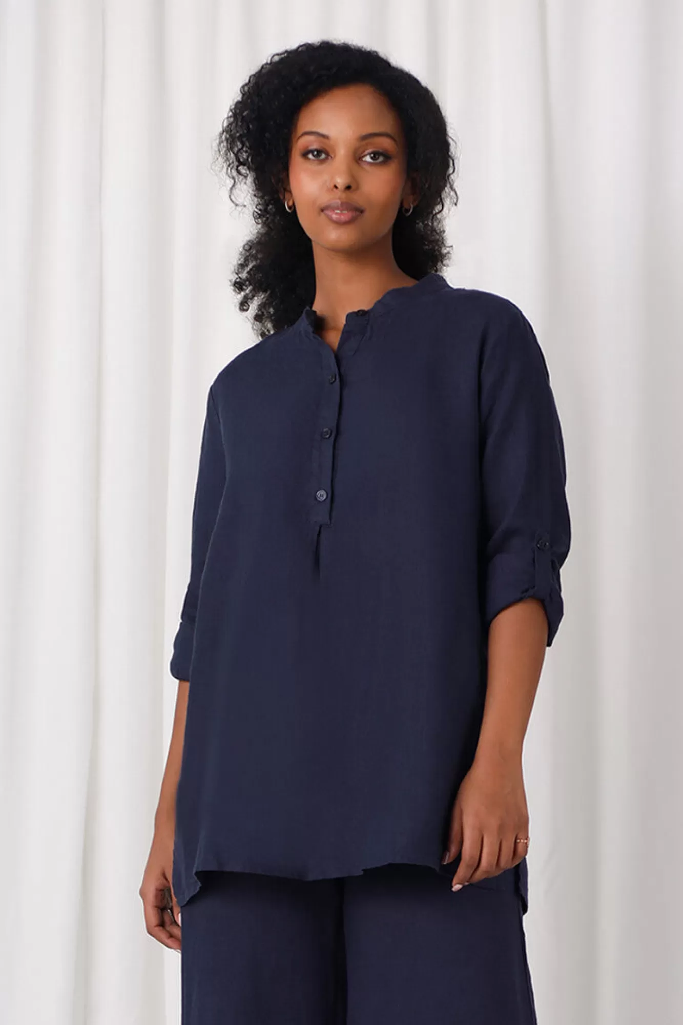 Shop Sympli Linen Mandarin Collar Tunic