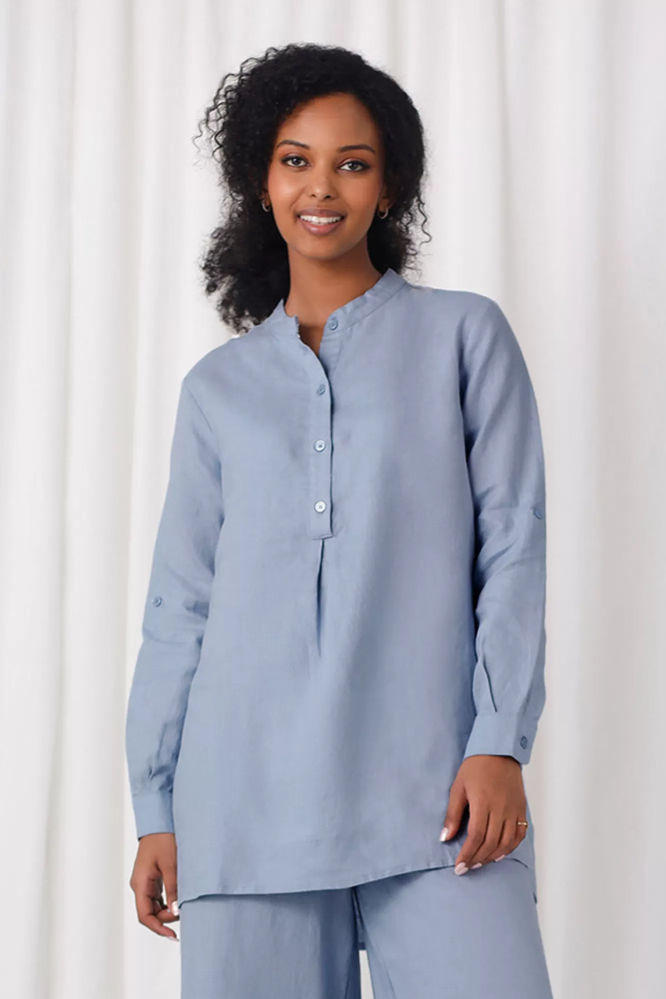 Online Sympli Linen Mandarin Collar Tunic