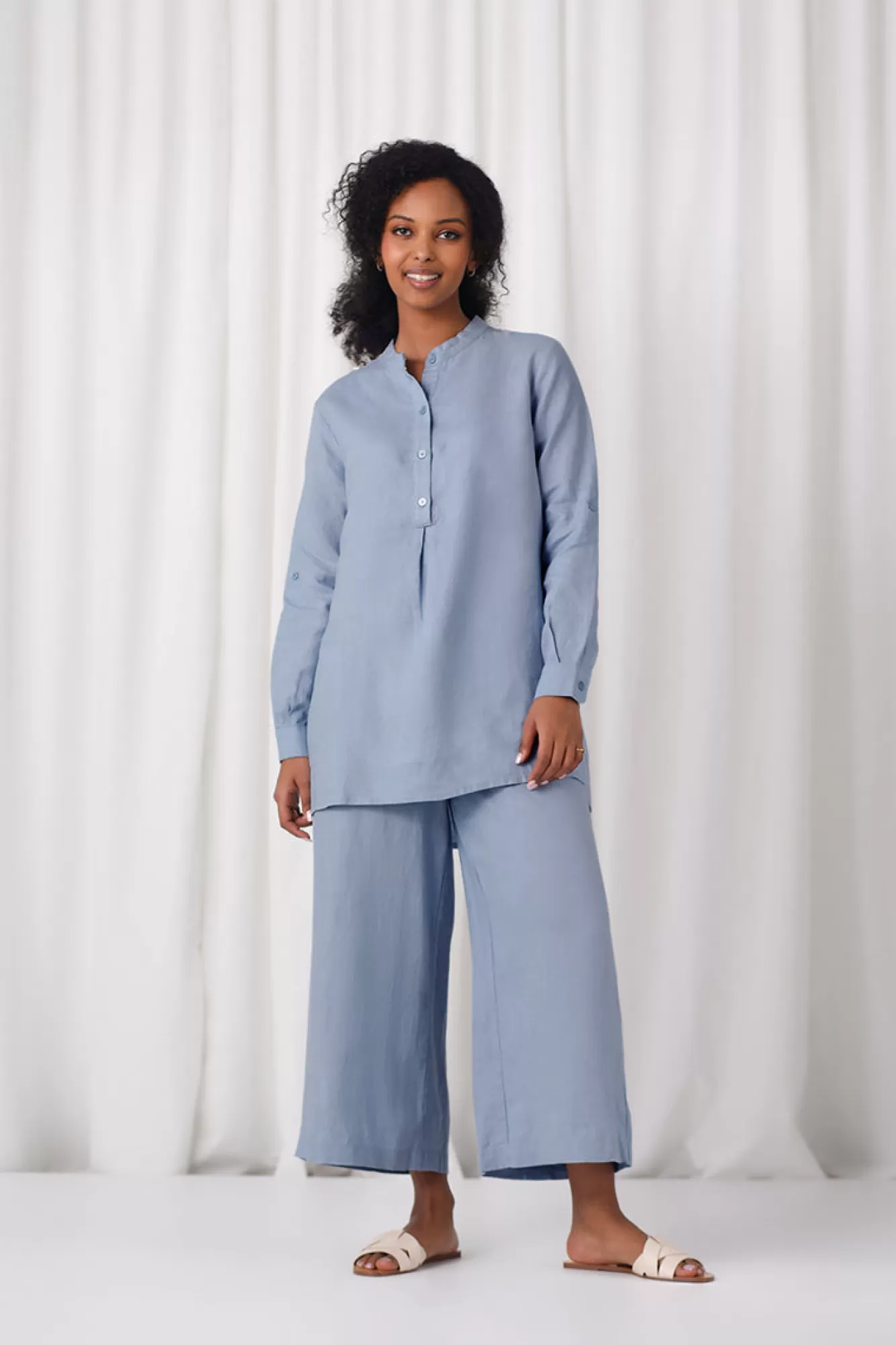 Online Sympli Linen Mandarin Collar Tunic