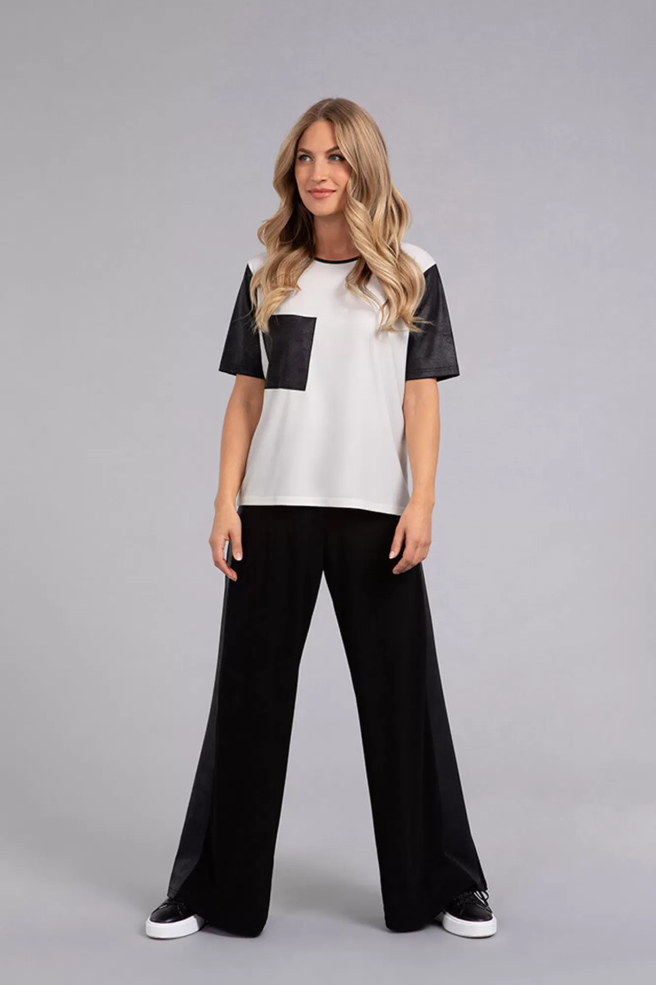 New Sympli Mix Wide Leg Trouser With Faux Leather