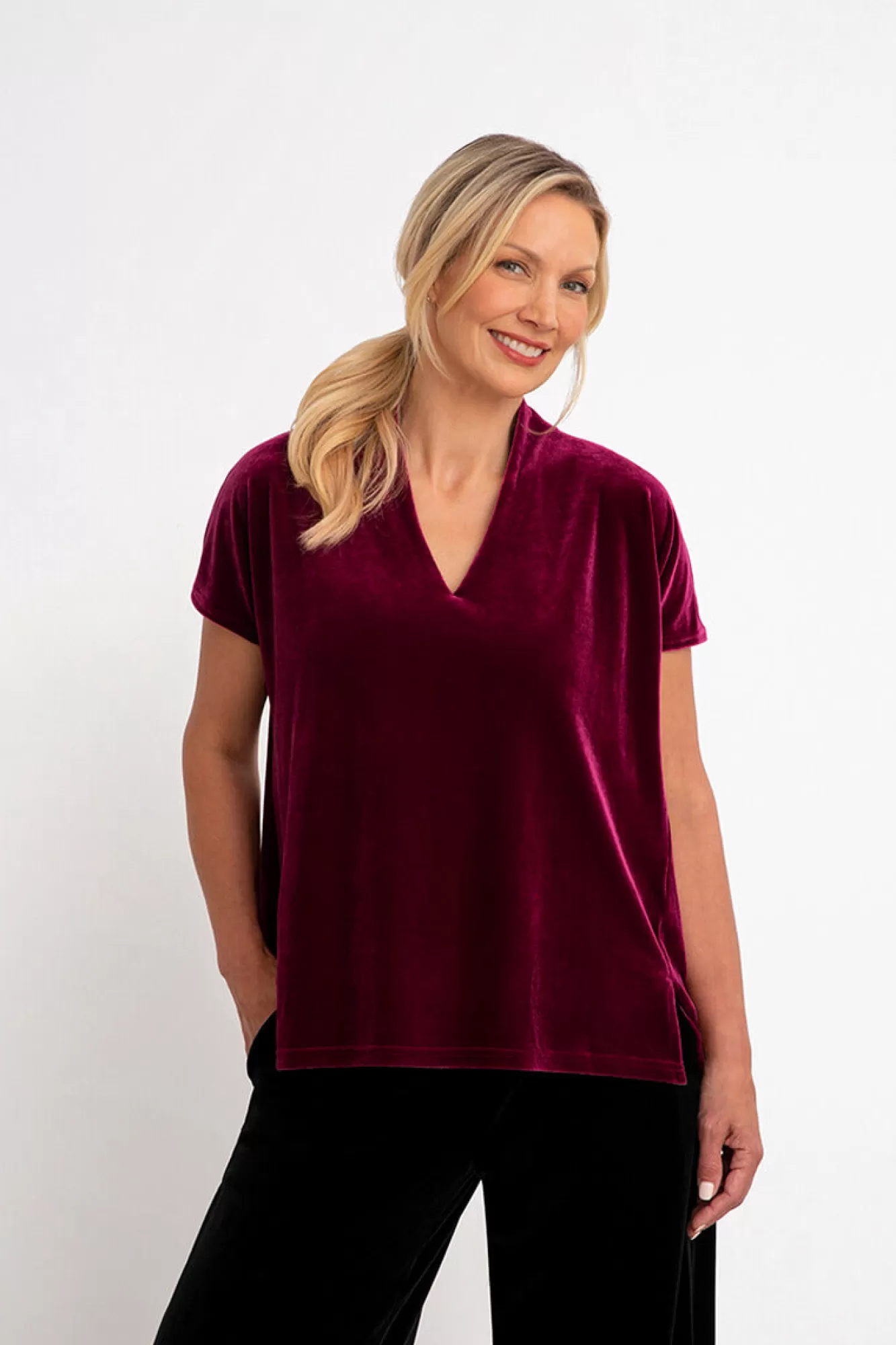 Fashion Sympli Velvet Deep V Top